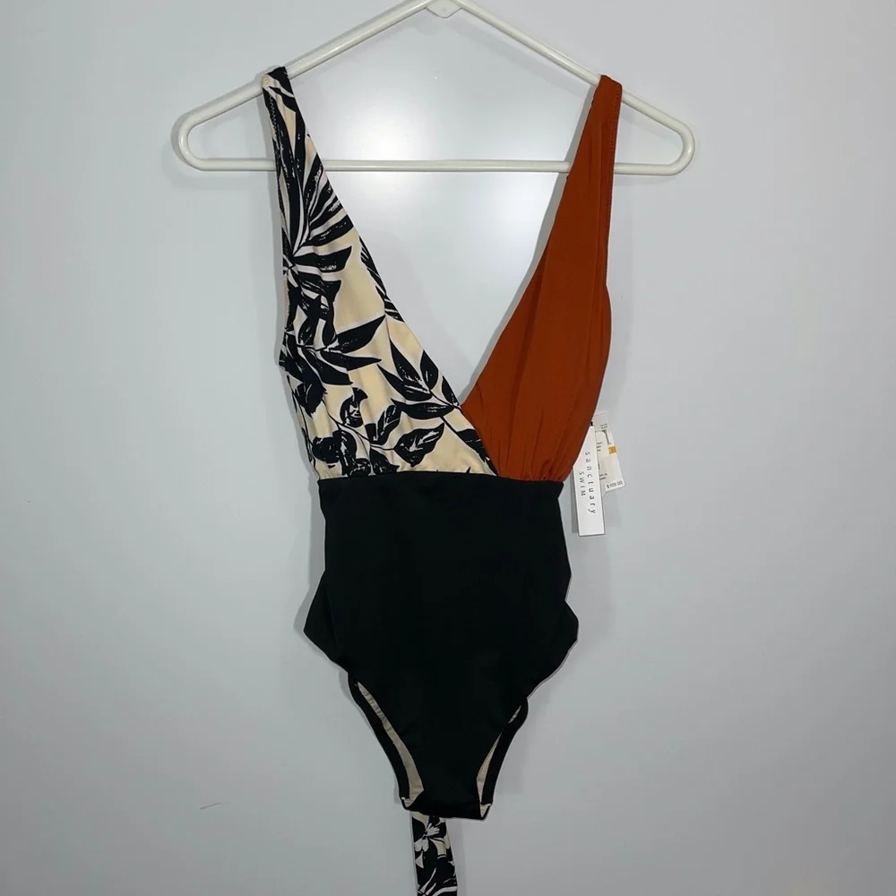 Sanctuary NWT Womens Plunge MIO Tie Front Once‎ Peice Swimsuit Sz Small